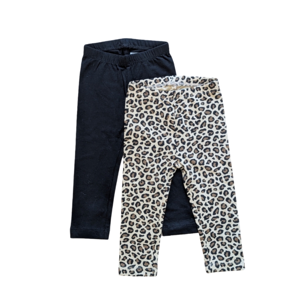 NWOT! ON Jersey Leopard Print and Black Kids Leggings Set - Size 18-24